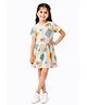 CHILINS Cotton Knit Half Sleeves Typography Printed Dress - Off White