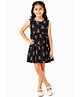 CHILINS Cotton Knit Sleeveless Bow Printed Dress - Black