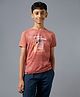 Technosport Woven Half Sleeves Urban Bounce Text Printed Tee - Red
