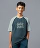 Technosport Knit Raglan Sleeves Game Zone Text Printed Oversized Tee - Green