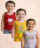 COCOON ORGANICS 100% Cotton Knit Pack Of 3 Sleeveless Animals & Hear Me Roar Text Printed Anti Microbial Sando Vests - Red Yellow & Melange