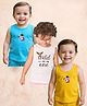 COCOON ORGANICS 100% Cotton Knit Pack Of 3 Sleeveless Rocket & Wild One Text Printed Anti Microbial Sando Vests - Sky Blue White & Yellow