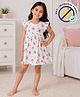 COCOON ORGANICS 100% Cotton Knit Frill Sleeves Floral Printed Anti Microbial Dress - White