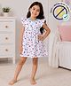 COCOON ORGANICS 100% Cotton Knit Frill Sleeves Floral Printed Anti Microbial Dress - White