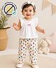 COCOON ORGANICS 100% Knitted Knit Frill Sleeves Bow Applique Detailed Anti Microbial Top & Pants Set - White & Multi Colour