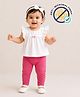 COCOON ORGANICS 100% Knitted Knit Frill Sleeves Bow Applique Detailed Anti Microbial Top & Leggings Set - White & Pink