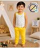 COCOON ORGANICS 100% Cotton Knit Sleeveless Animal Printed Tee & Joggers Set - White & Yellow