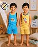 COCOON ORGANICS 100% Cotton Knit Pack Of 2 Sleeveless Shoe & Rocket Printed Tees & Shorts Set - Sky Blue & Yellow