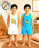COCOON ORGANICS 100% Cotton Knit Pack Of 2 Sleeveless Spaceship & Numerical Printed Tees & Shorts Set - White & Sky Blue