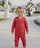 COCOON ORGANICS Knitted Full Sleeves Solid Jhabla & Pyjama Anti Microbial Night Suit - Red