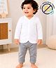 COCOON ORGANICS Knitted Full Sleeves Solid Jhabla & Pyjama Anti Microbial Night Suit - White & Grey Melange