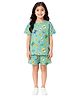 Anthrilo Cotton Blend Knit Half Sleeves Butterfly Printed Coordinating Tee & Shorts Night Suit - Green