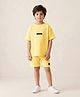 Anthrilo Cotton Knit Half Sleeves Textured Oversized Tee & Shorts Set - Yellow