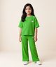 Anthrilo Cotton Knit Half Sleeves Heart Printed Textured Oversized Tee & Pants Set - Green
