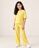 Anthrilo Cotton Knit Half Sleeves Heart Printed Textured Oversized Tee & Pants Set - Yellow