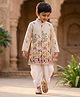 Ridokidz Cotton Woven Full Sleeves Kurta & Dhoti Set With Floral Embroidery - Cream