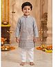 Ridokidz Cotton Woven Full Sleeves Kurta and Pyjama Set with Elephant & Floral Embroidery - Grey