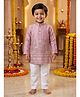 Ridokidz Cotton Woven Full Sleeves Kurta and Pyjama Set with Elephant & Floral Embroidery - Pink