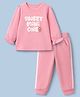 Doodle Poodle 100% Cotton Single Jersey Knit Full Sleeves Top and Jogger Set with Sweet Mini One Text Print & Bow - Pink