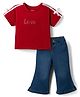 Babyhug Cotton Single Jersey Half Sleeves Top and Bottom with Full Length and Love Foil/Glitter Print in Red