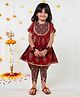 Polka Tots Cotton Woven Half Sleeves Floral Printed Lace Embellished Kurti & Dhoti Set - Maroon