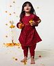 Polka Tots Cotton Woven Half Sleeves Ethnic Motifs Foil Printed Lace Embellished Kurti & Dhoti Set - Maroon