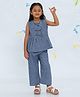 Polka Tots Cotton Woven Sleeveless Checked Coordinating Tie Up Top & Pants Set - Blue