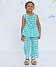 Polka Tots Cotton Woven Sleeveless Checked Coordinating Tie Up Top & Pants Set - Aqua Green