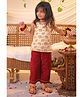 Polka Tots Cotton Woven Sleeveless Elephant Printed Top & Pants Set - Maroon & Mustard