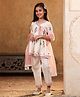 Shorgul Cotton Woven Three Fourth Sleeves Floral Embroidered & Gota Lace Embellished Peplum Kurti Pant & Dupatta Set - Beige