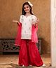 Shorgul Viscose Rayon Woven Three Fourth Sleeves Floral Embroidered & Gota Lace Embellished Kurti Sharara & Dupatta Set - Dark Pink
