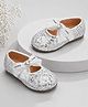 NEW STEPS Sequins Embellished Bow Applique Detailed Velcro Closure Mary Jane Ballerinas - Silver