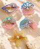 Funkrafts Set Of 5 Pearl Embellished Sea Life Theme Applique Detailed Alligator Hair Clips - Multi Colour