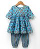 Ridokidz Cotton Woven Full Sleeves Kurta and Salwar Set with Floral Print in Light Blue