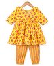 Ridokidz Cotton Woven Full Sleeves Kurta and Salwar Set with Floral Print in Mustard