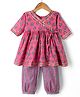 Ridokidz Cotton Woven Full Sleeves Kurta & Salwar Set with Floral Print - Pink