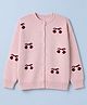 Primo Gino 100% Cotton Knit Front Open Sweater with Full Sleeves and Cherry Design in Pink