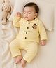 Baby Koala Muslin Woven Full Sleeves Monkey Embroidered Shirt & Pants Set - Pastel Yellow