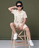 Mars Infiniti Cotton Linen Woven Half Sleeves Tropical Theme Embroidered Shirt & Shorts Set - Beige