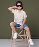 Mars Infiniti Cotton Linen Woven Half Sleeves Elephants Embroidered Shirt & Shorts Set - Beige & Blue