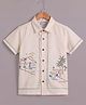 Mars Infiniti Cotton Woven Half Sleeves Beach Theme Embroidered Shirt - Beige