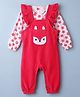 Babyhug Cotton Single Jersey Woven Full Sleeves Dungarees & Tee with Floral Print & Fox Patch & Applique - White & Dark Pink