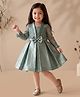 smile baby NX Satin Woven Full Sleeves Floral Design Lace Embellished & Bow Applique Detailed Pleated Dress - Mint Green