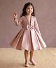 smile baby NX Satin Woven Full Sleeves Floral Design Lace Embellished & Bow Applique Detailed Pleated Dress - Peach