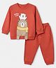 Babyhug 100% Cotton Terry Knit Full Sleeves T-Shirt and Joggers with Full Length and Bear Print in Rust Orange