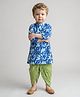 INDI-LOOM COUTURE Cotton Woven Full Sleeves Floral Printed Kurta Dhoti Set - Blue