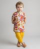 INDI-LOOM COUTURE Cotton Woven Full Sleeves Sea Life Printed Kurta Dhoti Set - Yellow