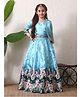 INDI-LOOM COUTURE Silk Woven Sleeveless Floral Printed Coordinating Lehenga Choli With Jacket Set - Turquoise Blue