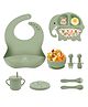 House of Quirk 100% Silicone Baby Feeding Set 9 Pcs Baby Bib Divided Plate Bowl Sippy Cup Spoons & Forks BPA-Free Soft & Safe Feeding Set for Babies & Toddlers - Green