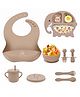 House of Quirk 100% Silicone Baby Feeding Set 9 Pcs Baby Bib Divided Plate Bowl Sippy Cup Spoons & Forks BPA-Free Soft & Safe Feeding Set for Babies & Toddlers - Beige